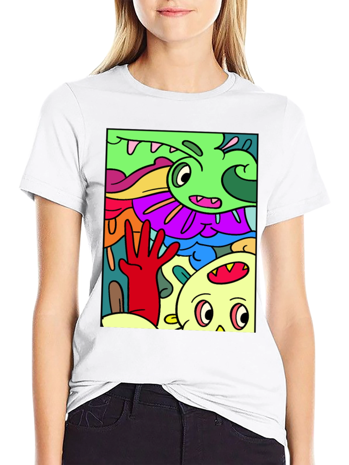 Cartoon Doodle Graphic T-Shirt - Quirky Streetwear