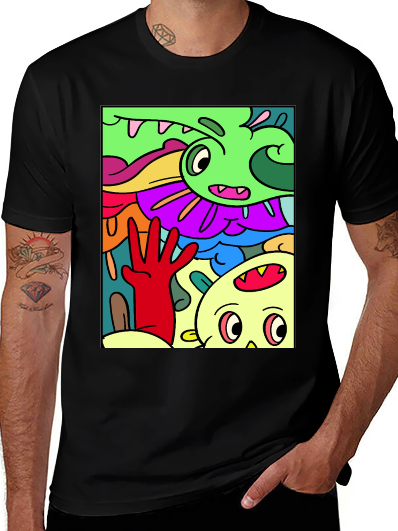 Cartoon Doodle Graphic T-Shirt - Quirky Streetwear