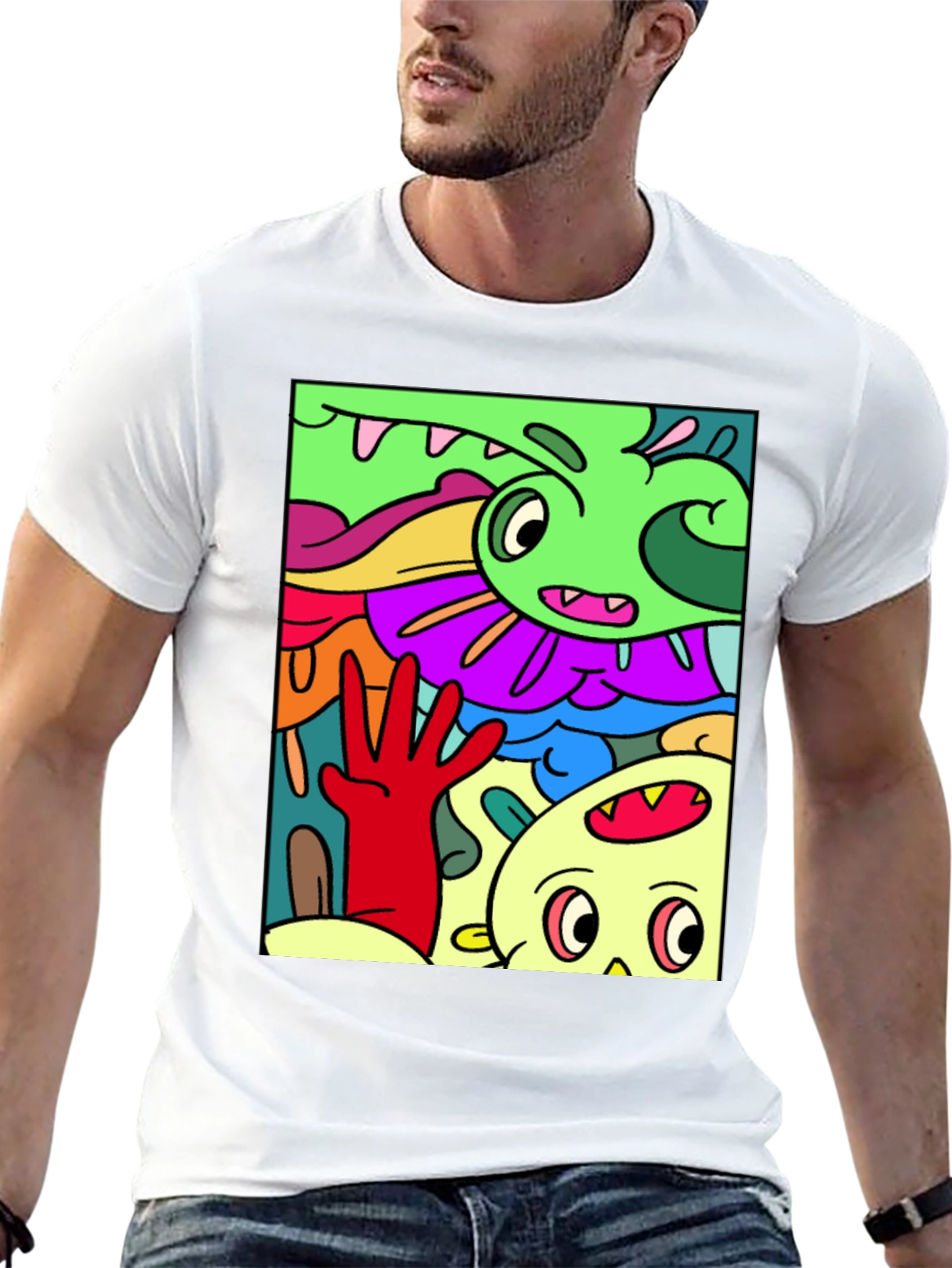 Cartoon Doodle Graphic T-Shirt - Quirky Streetwear