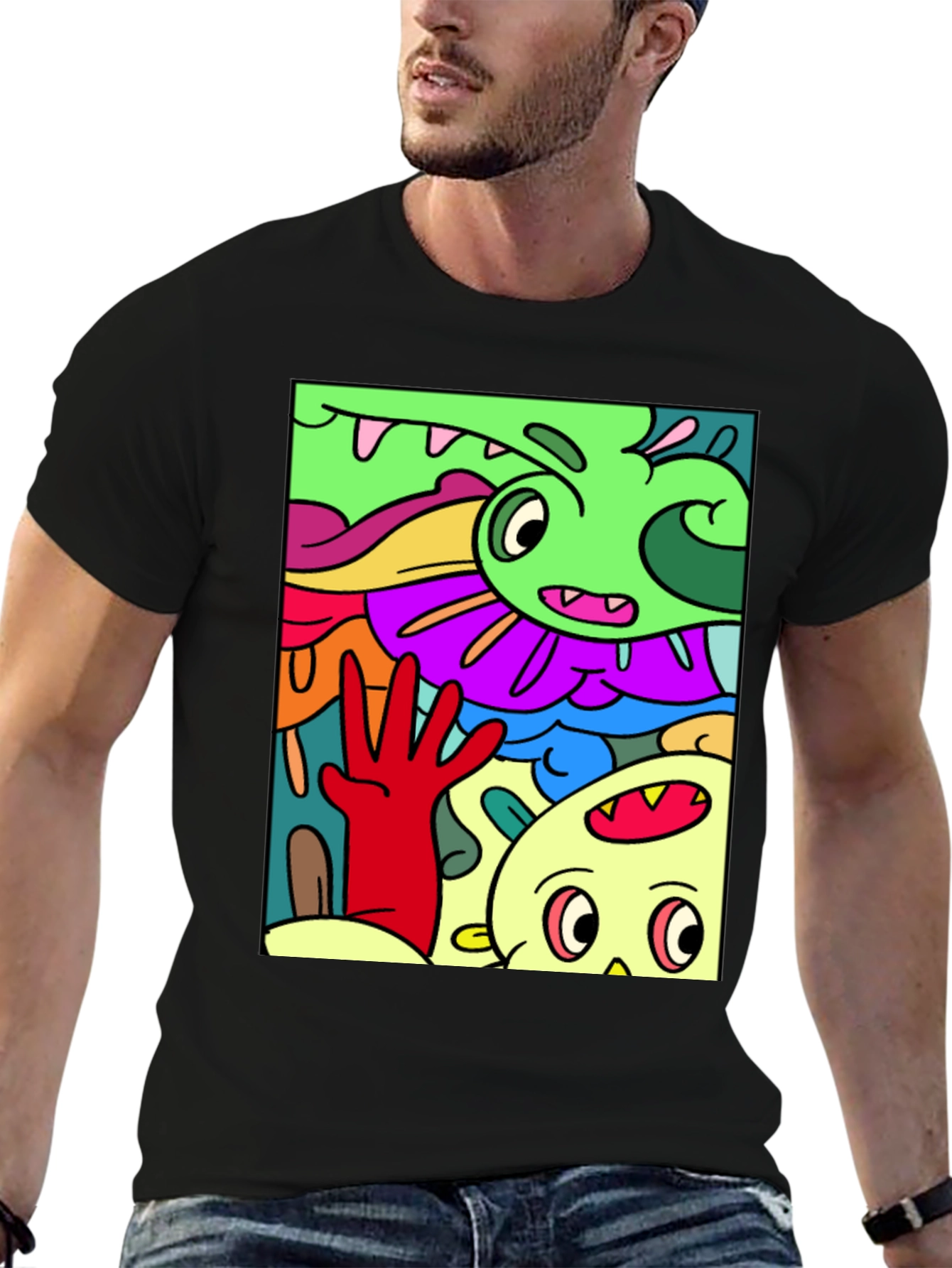 Cartoon Doodle Graphic T-Shirt - Quirky Streetwear