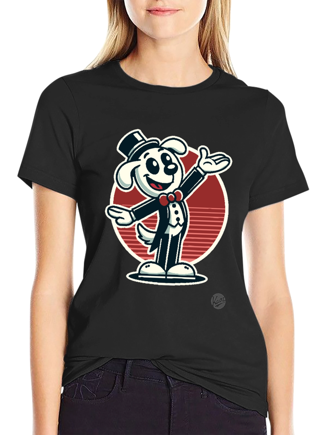 Dapper Dog Cartoon T-Shirt - Black Cotton Blend