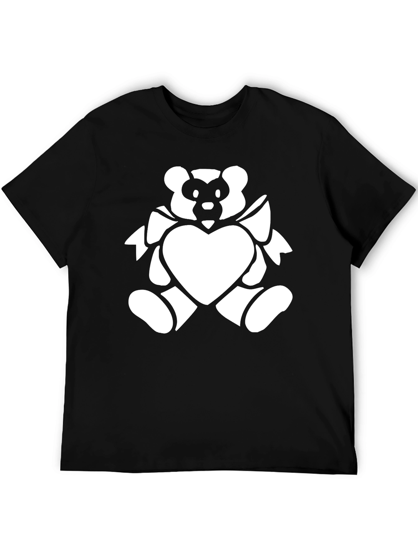Black T-Shirt with White Bear Heart Graphic