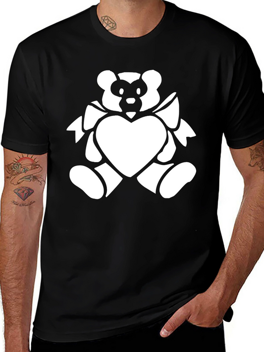Black T-Shirt with White Bear Heart Graphic