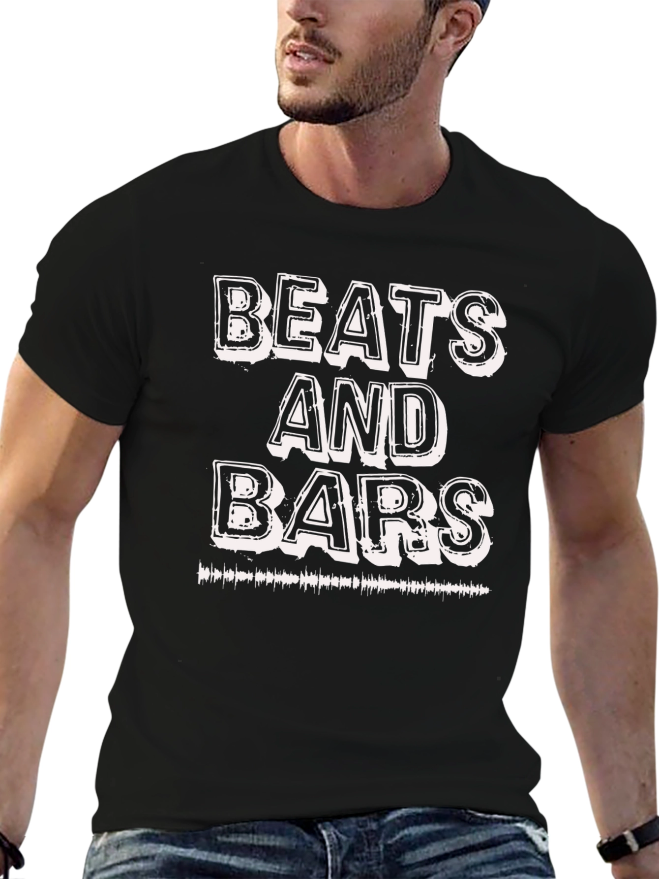 Beats and Bars Graphic Print Black T-Shirt