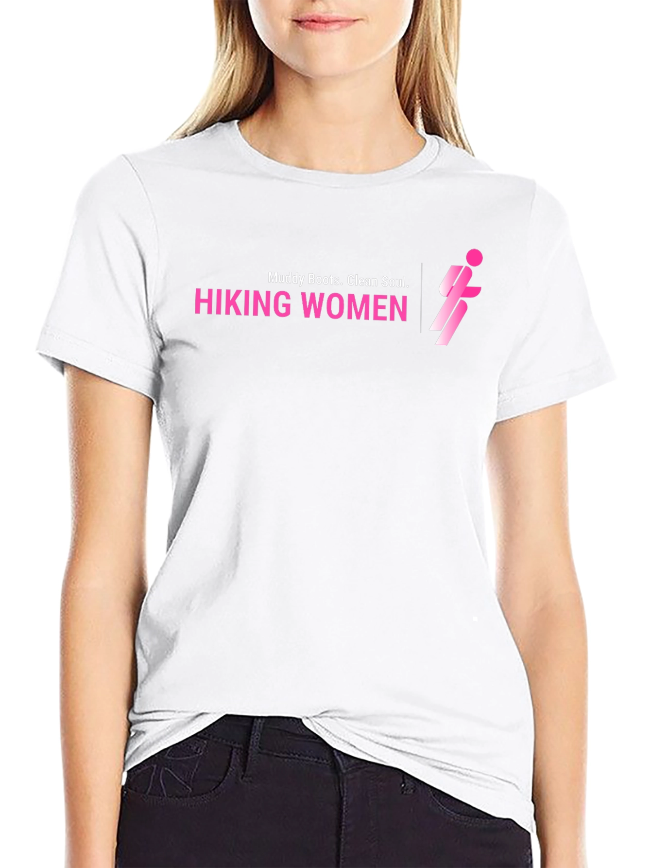 Hiking Women Black T-Shirt Muddy Boots Clean Soul