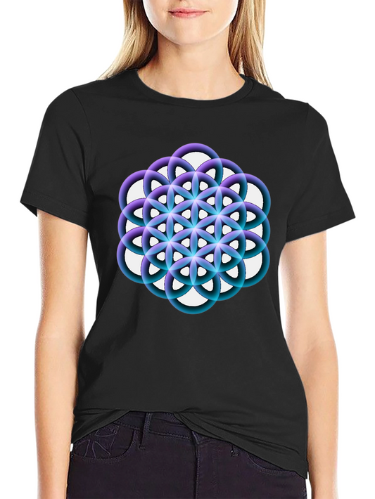 Geometric Circle Flower Black Graphic Tee
