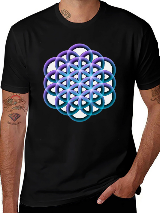 Geometric Circle Flower Black Graphic Tee