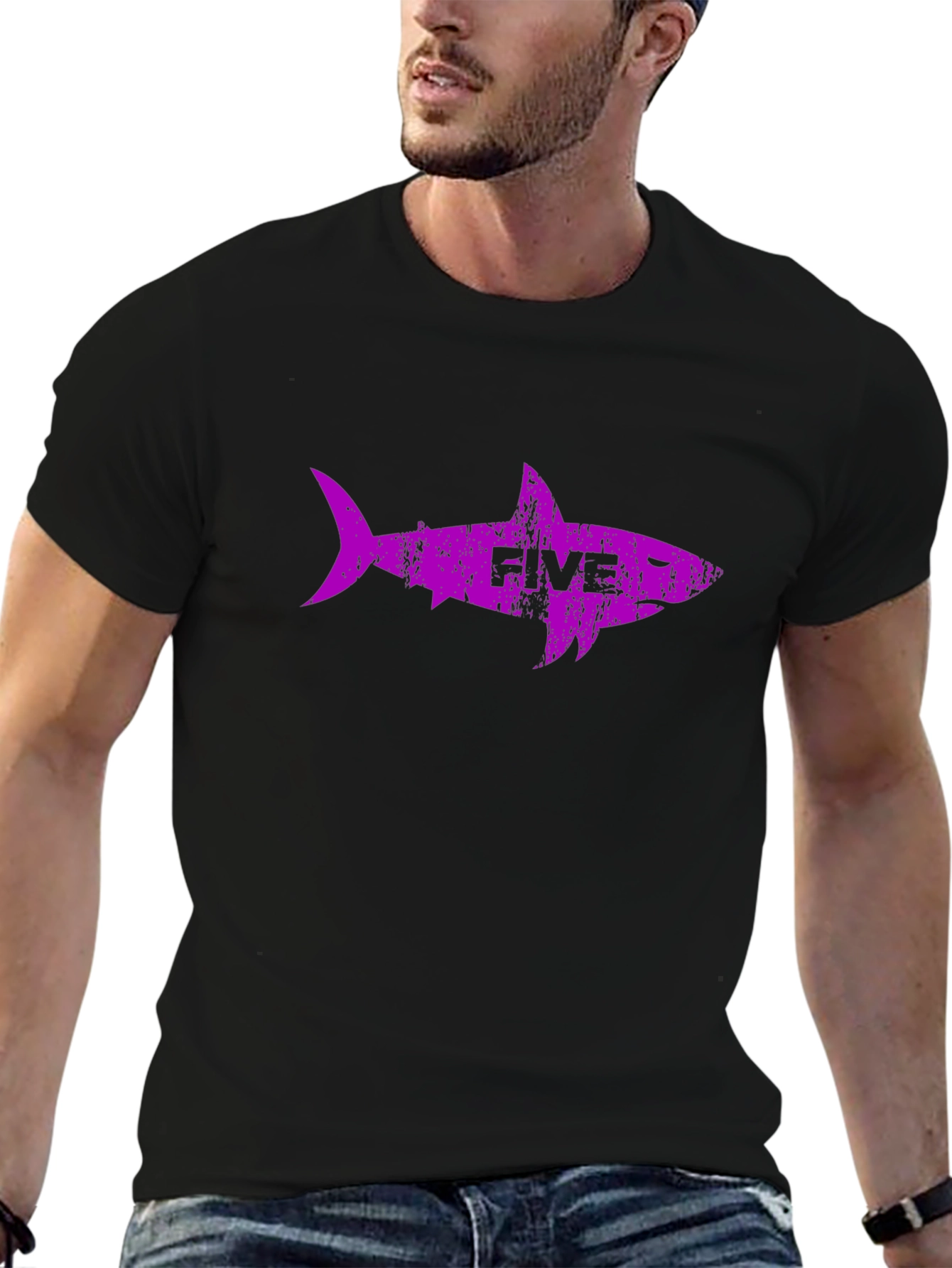 Purple Shark Five Black T-Shirt