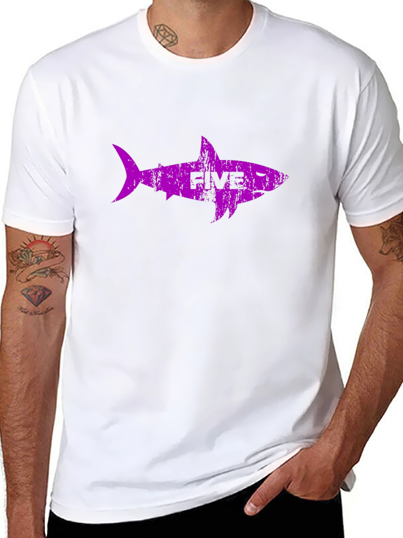 Purple Shark Five Black T-Shirt