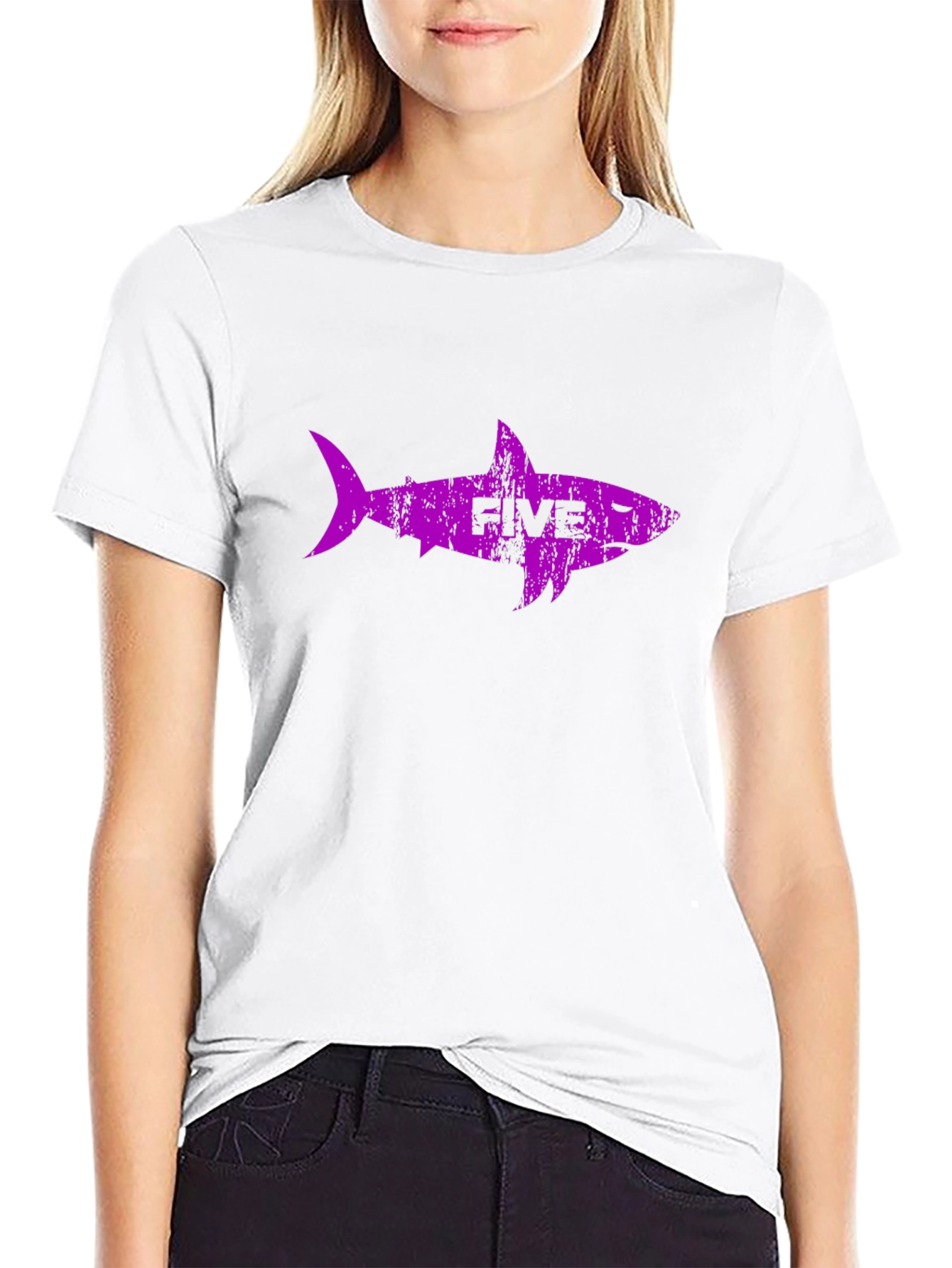 Purple Shark Five Black T-Shirt