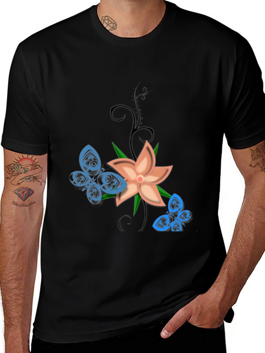 Floral Butterfly Graphic Tee - Black