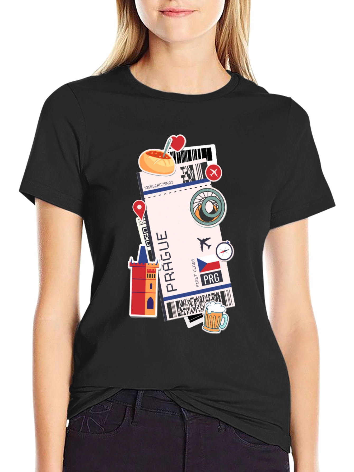 Prague Travel Ticket Black T-Shirt