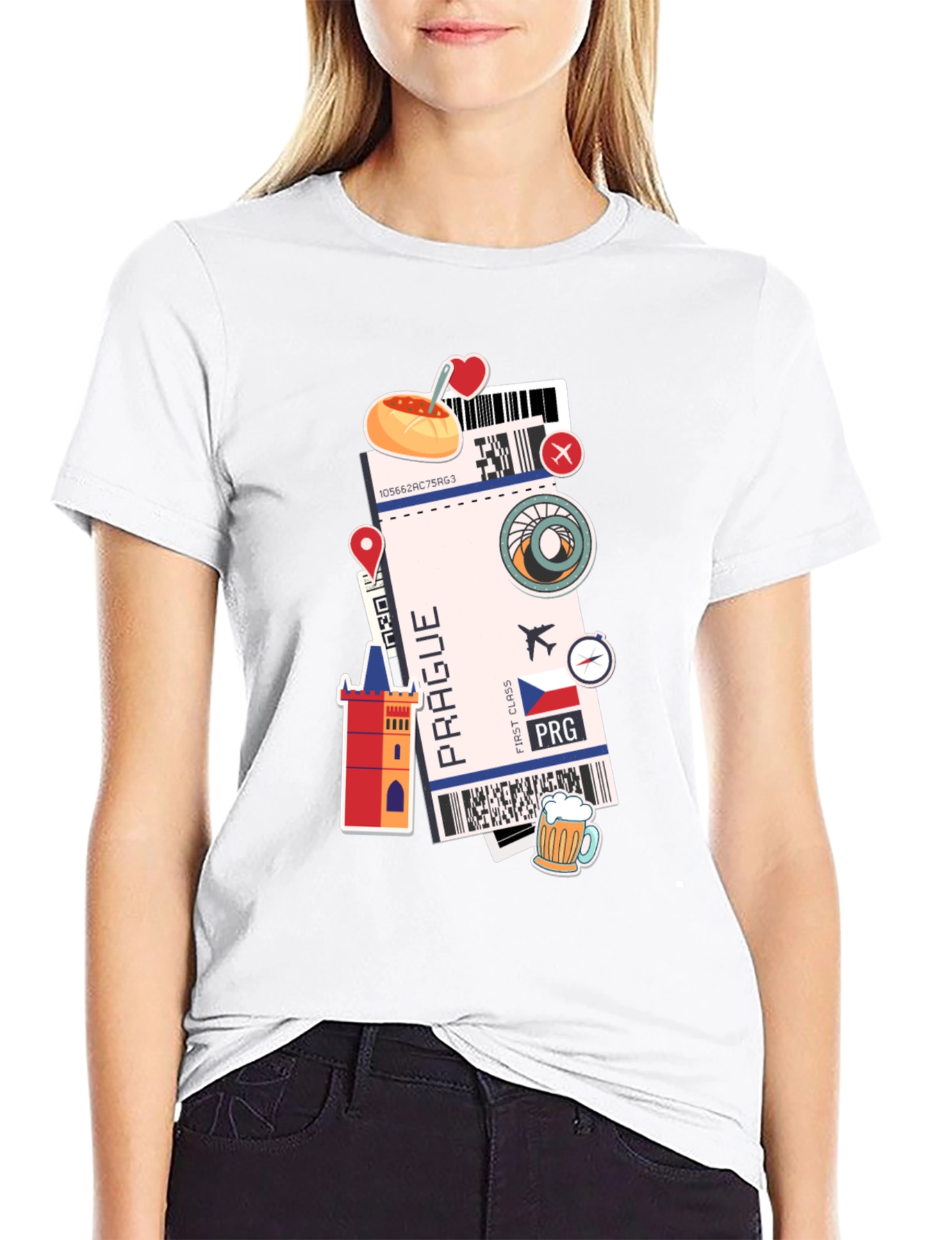 Prague Travel Ticket Black T-Shirt