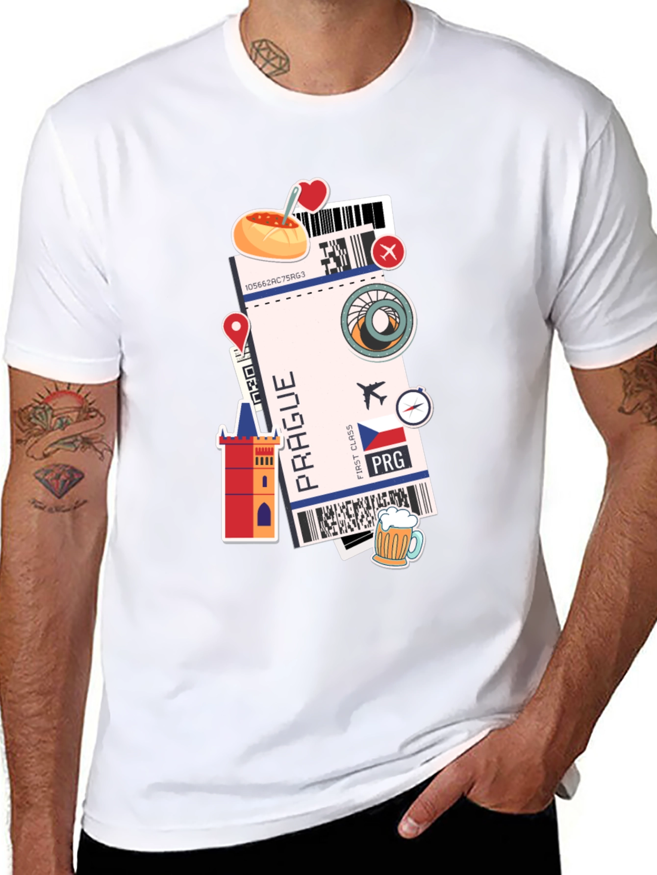 Prague Travel Ticket Black T-Shirt