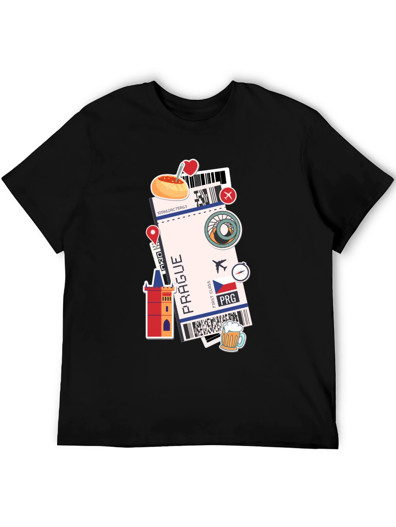Prague Travel Ticket Black T-Shirt