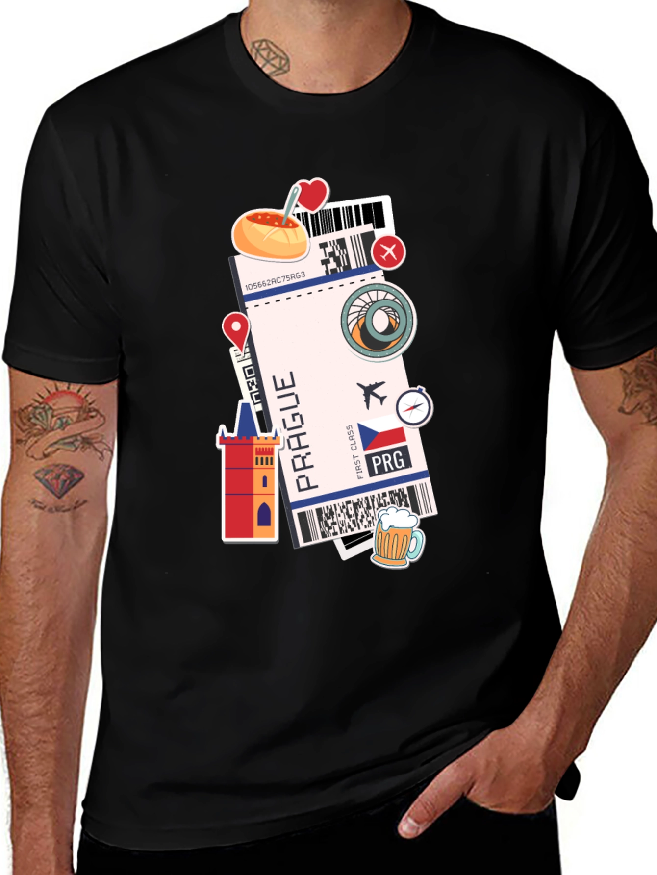 Prague Travel Ticket Black T-Shirt