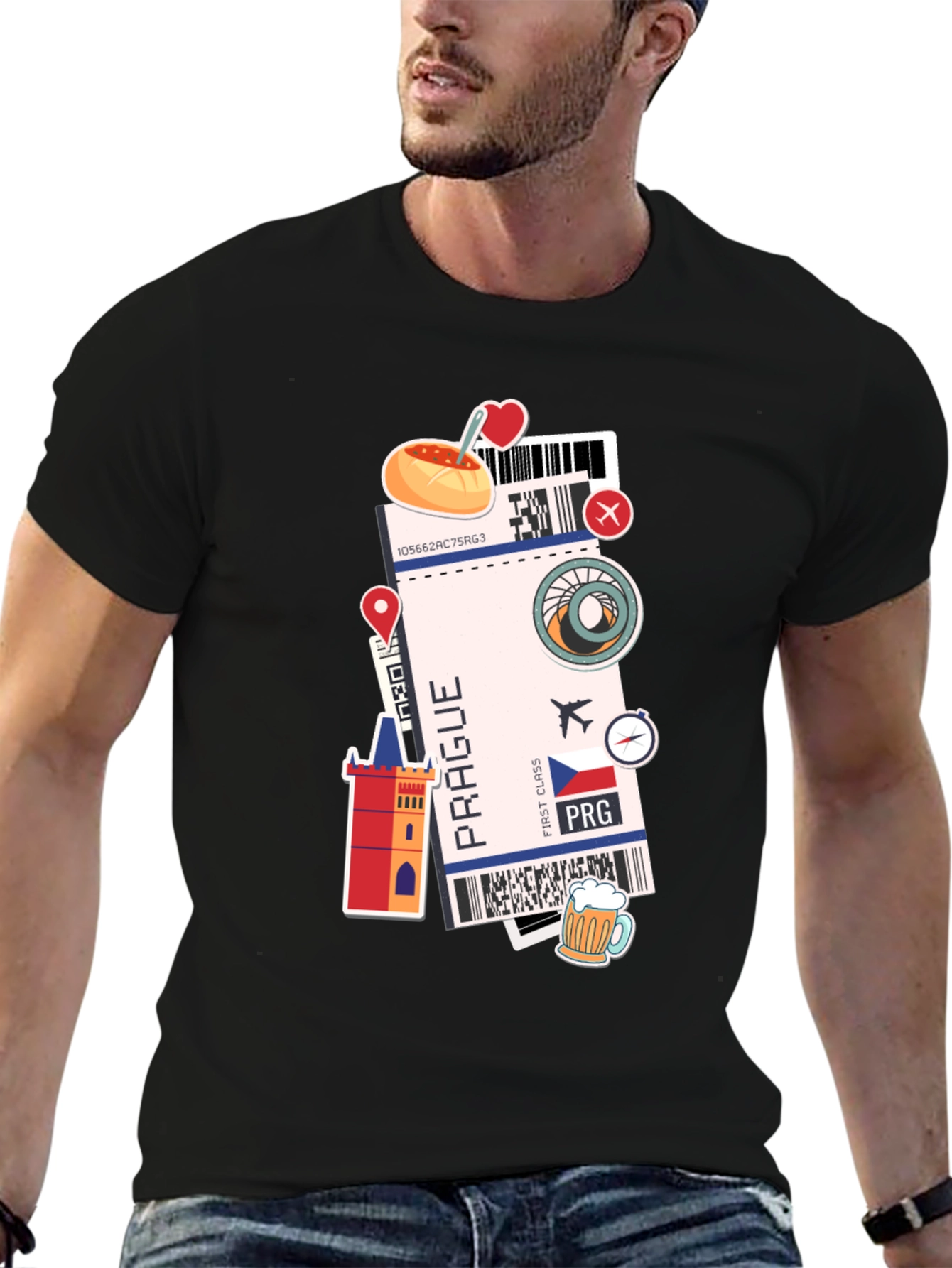Prague Travel Ticket Black T-Shirt