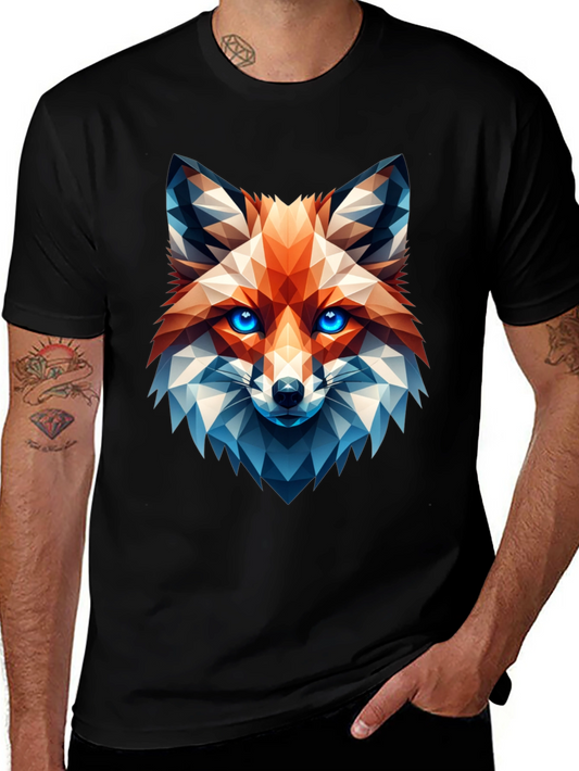 Geometric Fox Graphic Tee - Stylish Mens Black T-Shirt