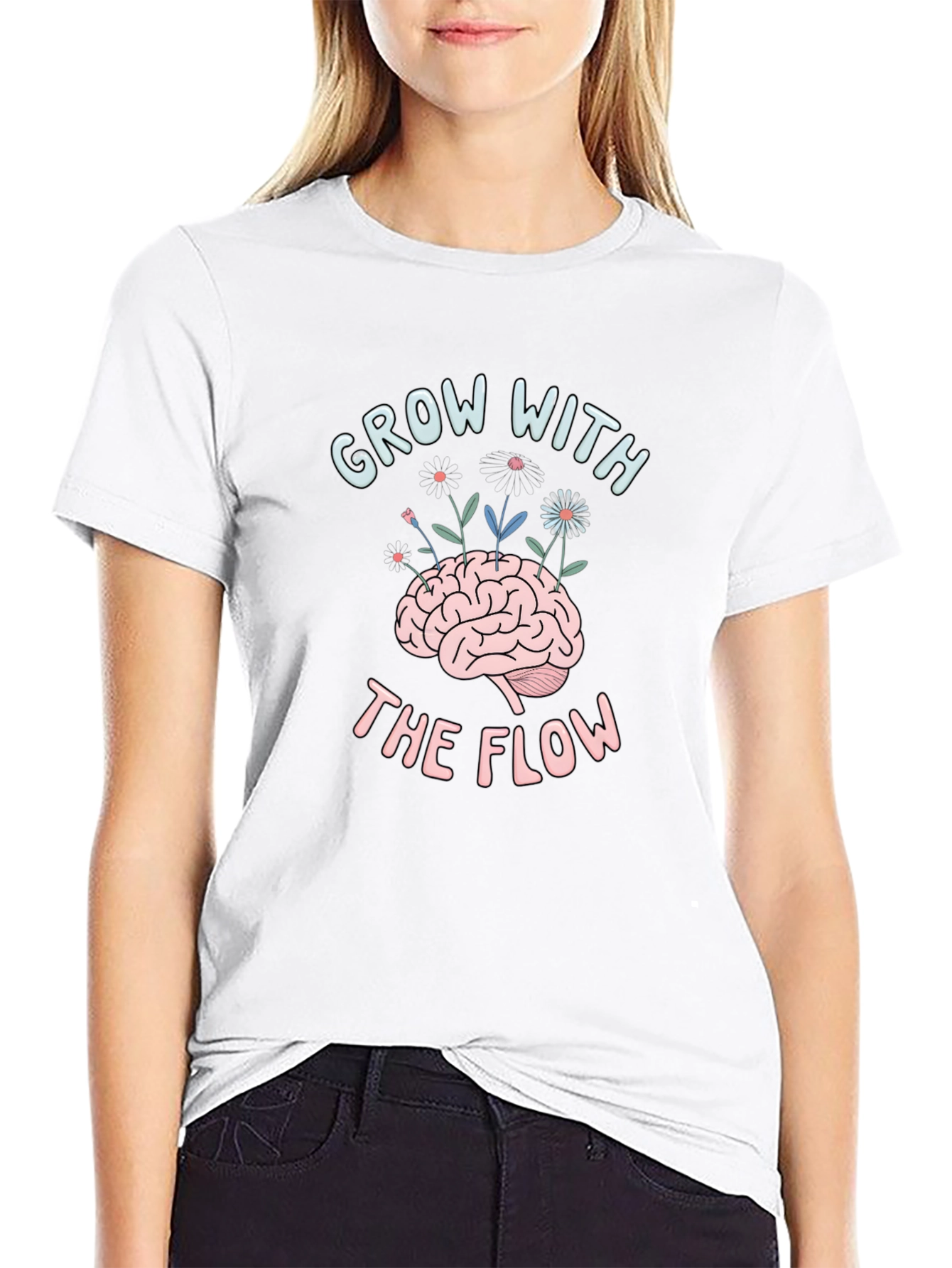 Grow with the Flow Brain Graphic T-Shirt