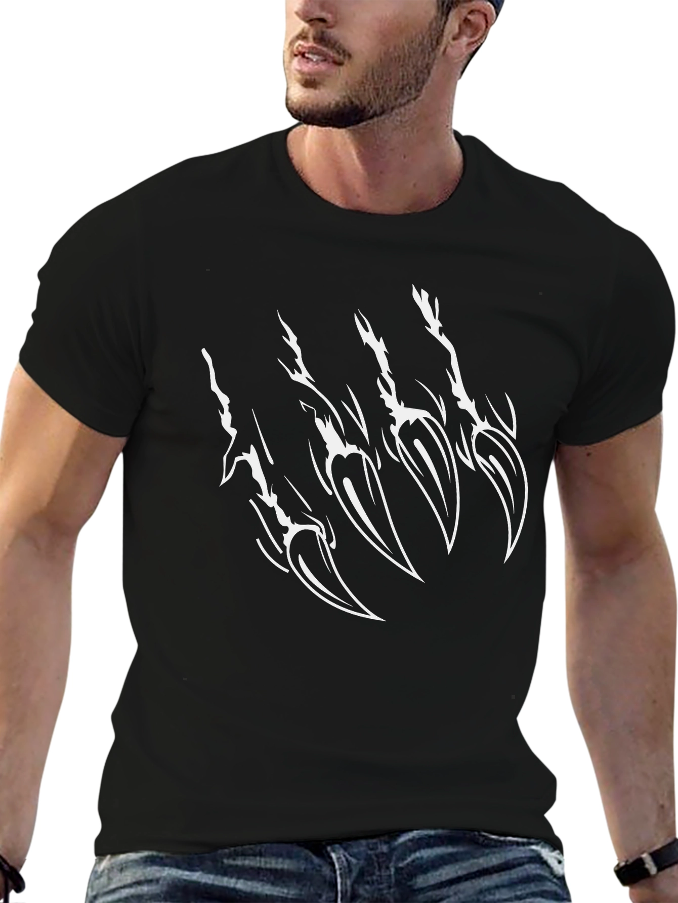 Claw Mark Graphic Tee - Black Crew Neck T-Shirt