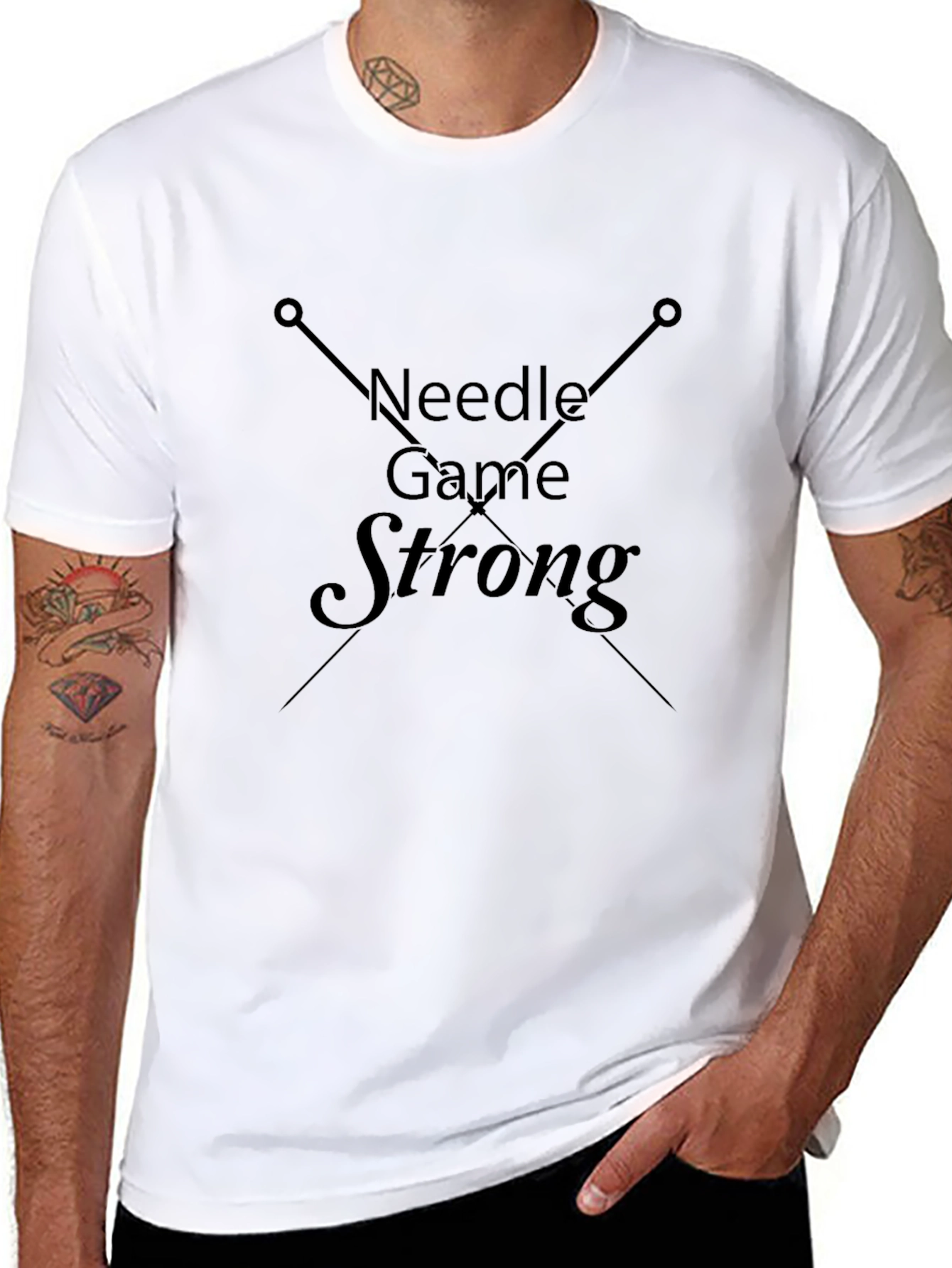 Needle Game Strong Black Graphic T-Shirt