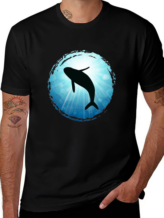 Whale Silhouette Graphic Tee - Black Cotton Blend T-Shirt
