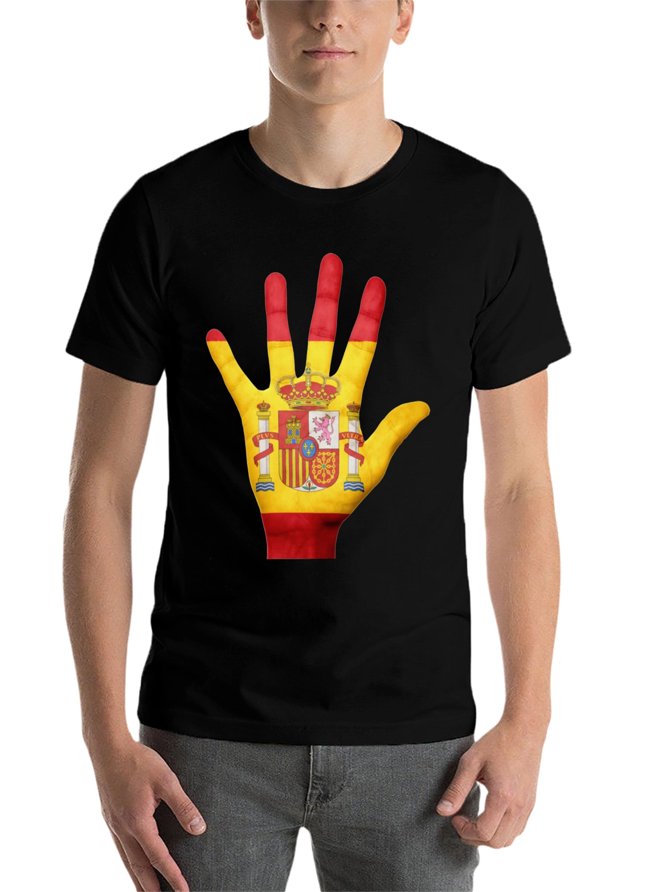 Spain Flag Hand T-Shirt - Black Cotton Tee