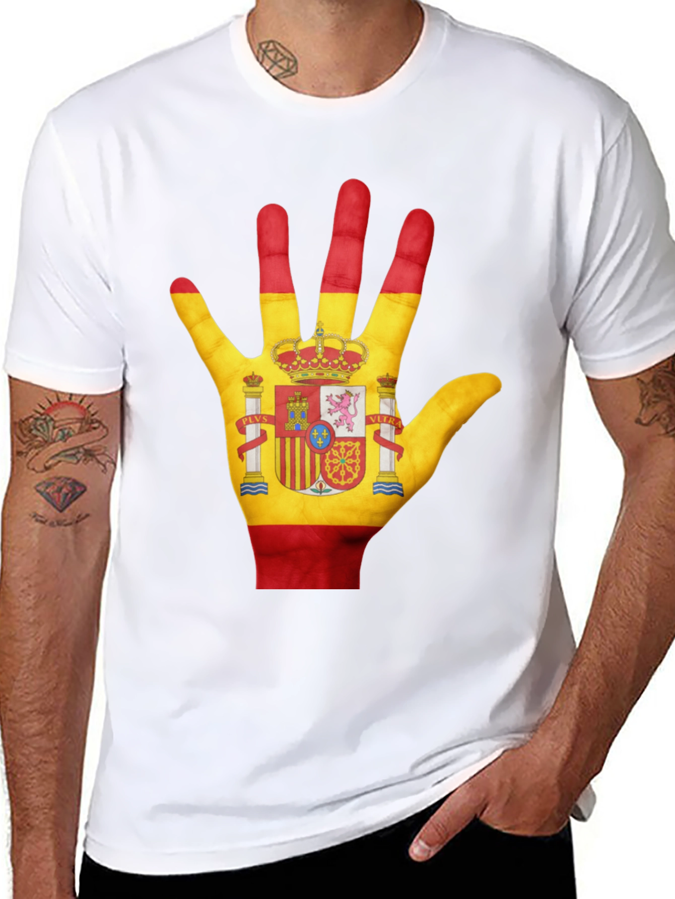 Spain Flag Hand T-Shirt - Black Cotton Tee