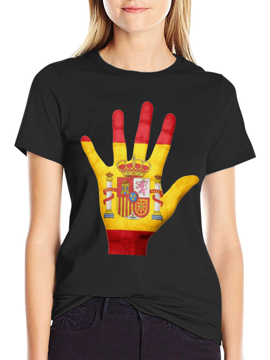 Spain Flag Hand T-Shirt - Black Cotton Tee