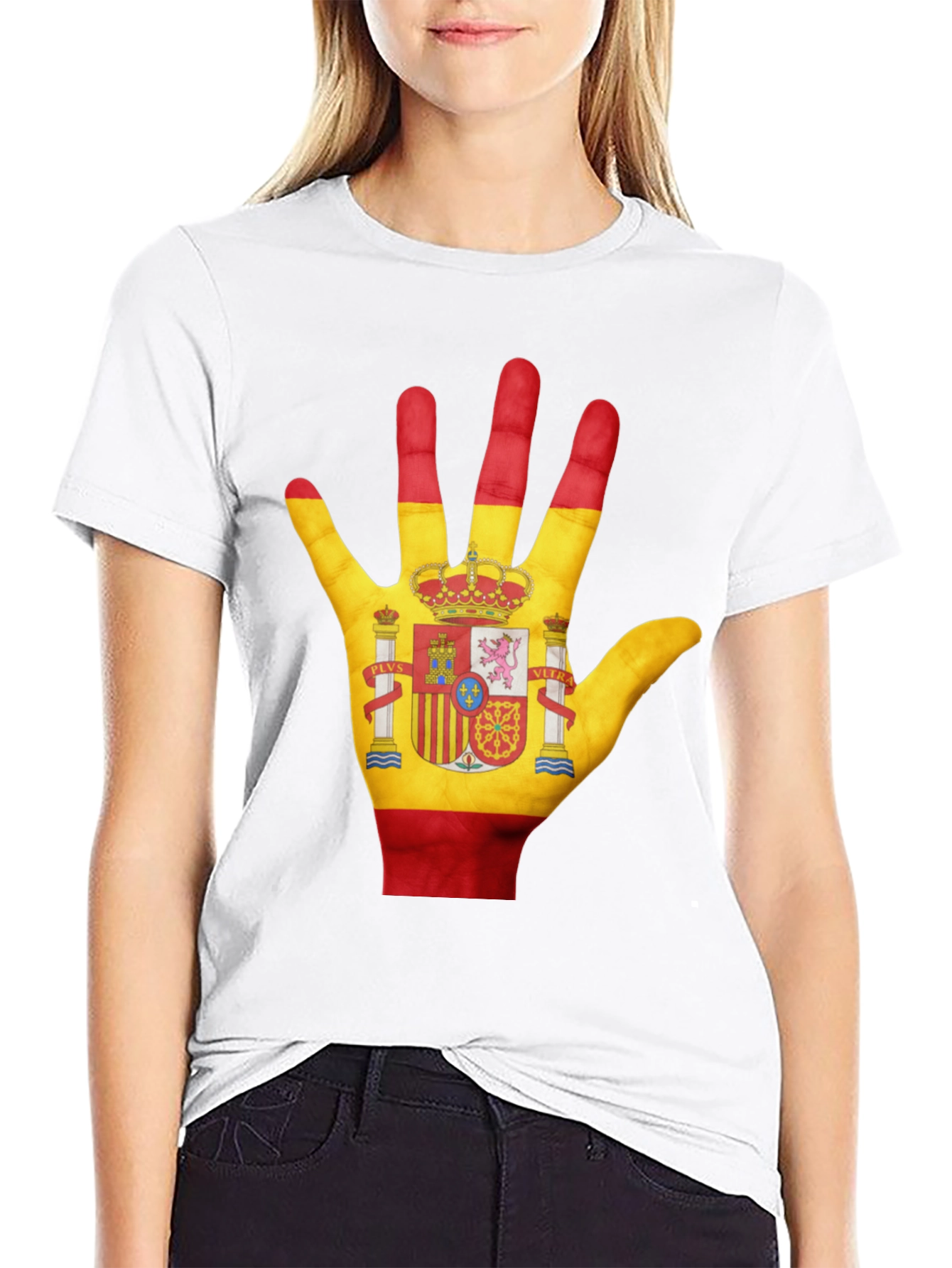 Spain Flag Hand T-Shirt - Black Cotton Tee