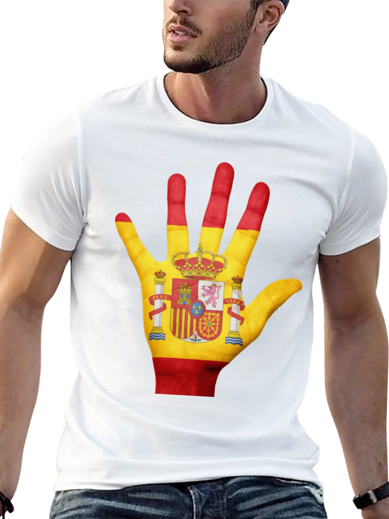 Spain Flag Hand T-Shirt - Black Cotton Tee