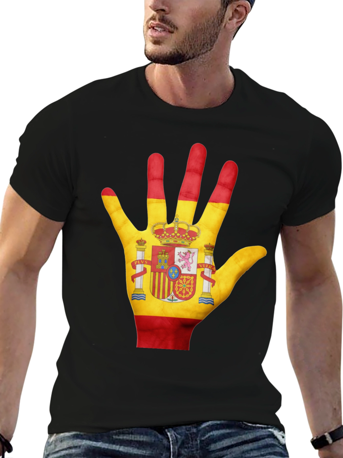 Spain Flag Hand T-Shirt - Black Cotton Tee