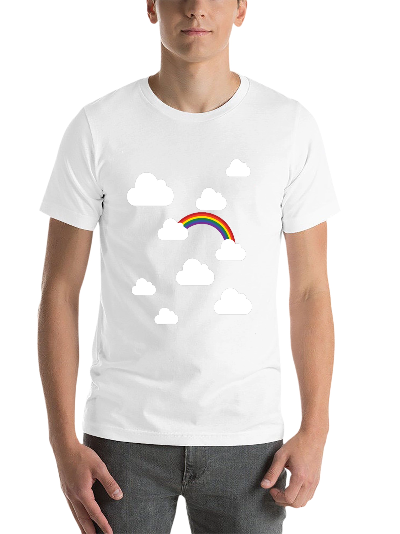 Rainbow Clouds Black Graphic Tee - Trendy Comfort
