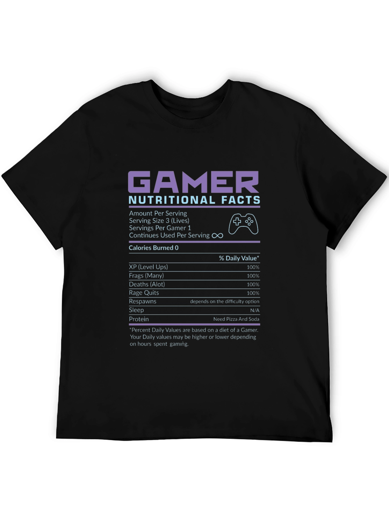 Gamer Nutritional Facts Black T-Shirt