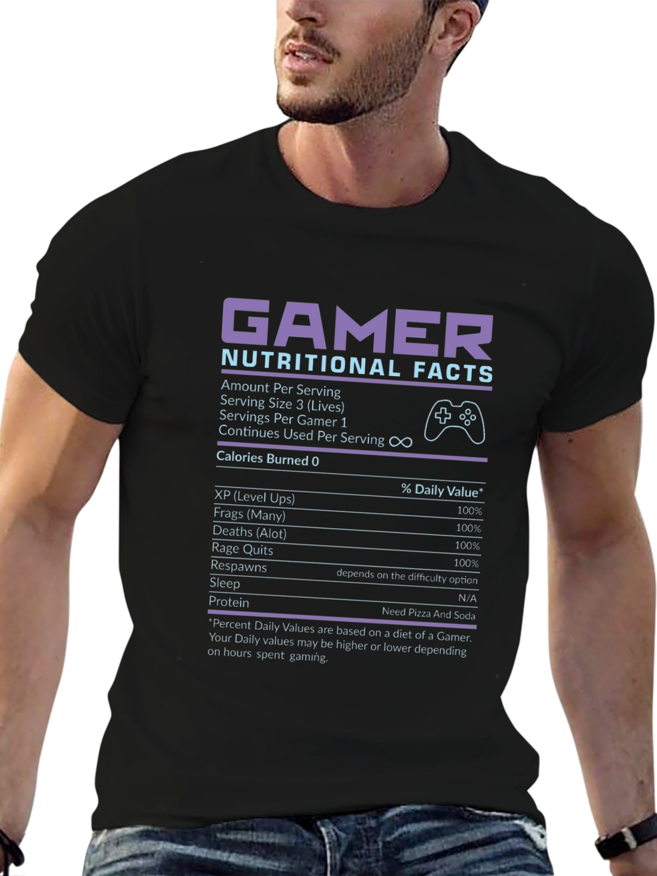 Gamer Nutritional Facts Black T-Shirt