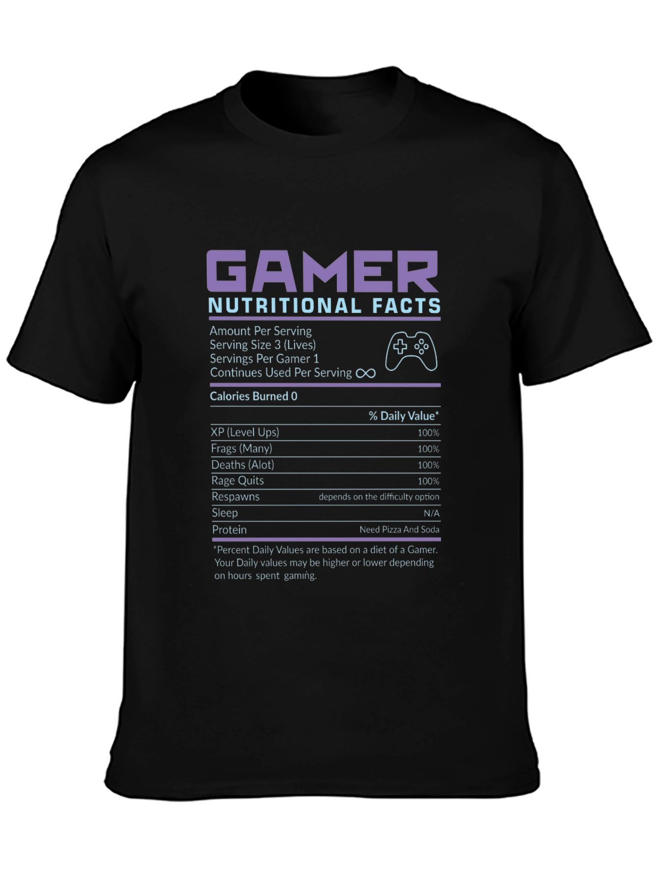 Gamer Nutritional Facts Black T-Shirt