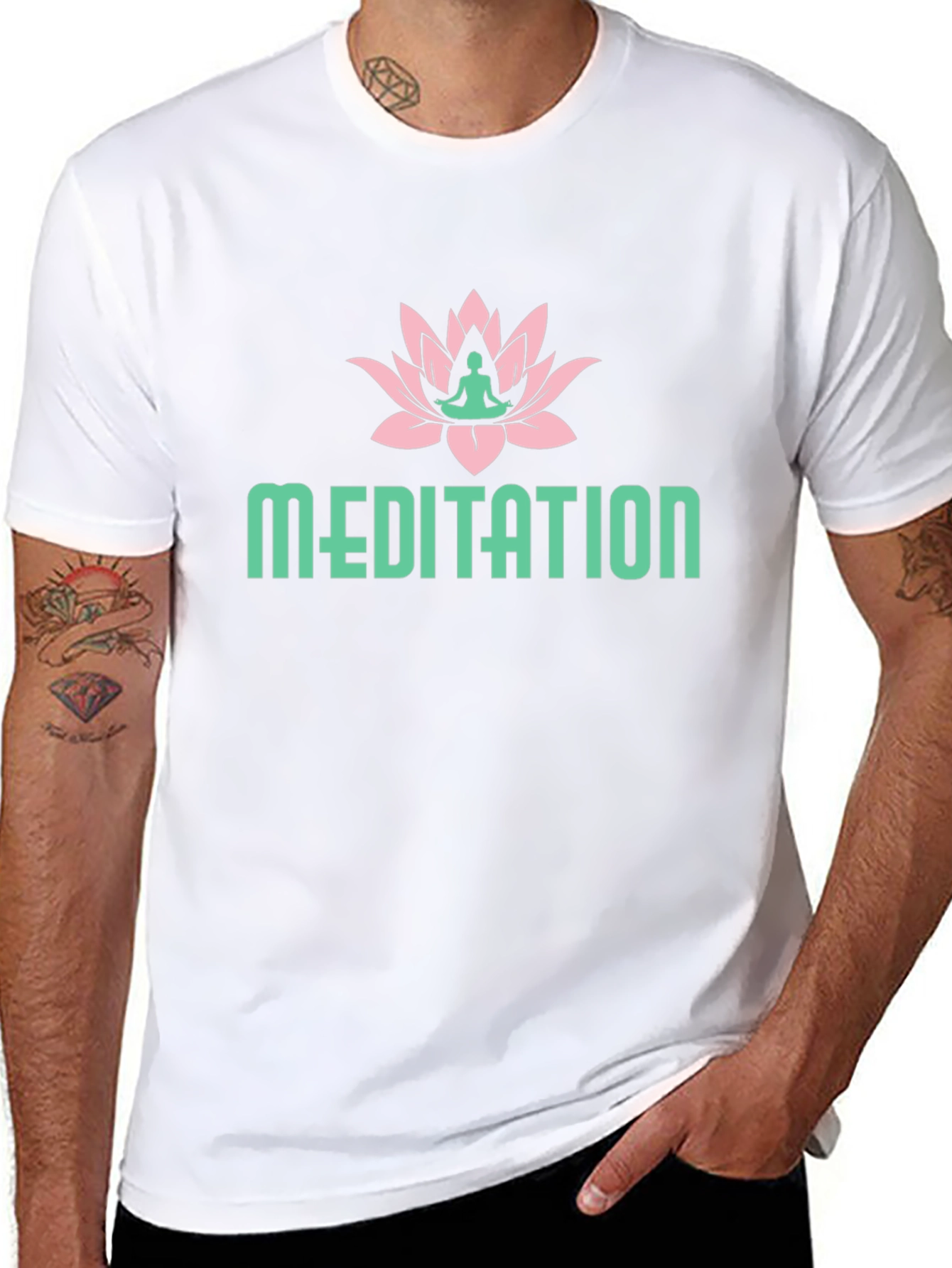 Meditation Lotus Flower Graphic Tee - Black Cotton T-Shirt