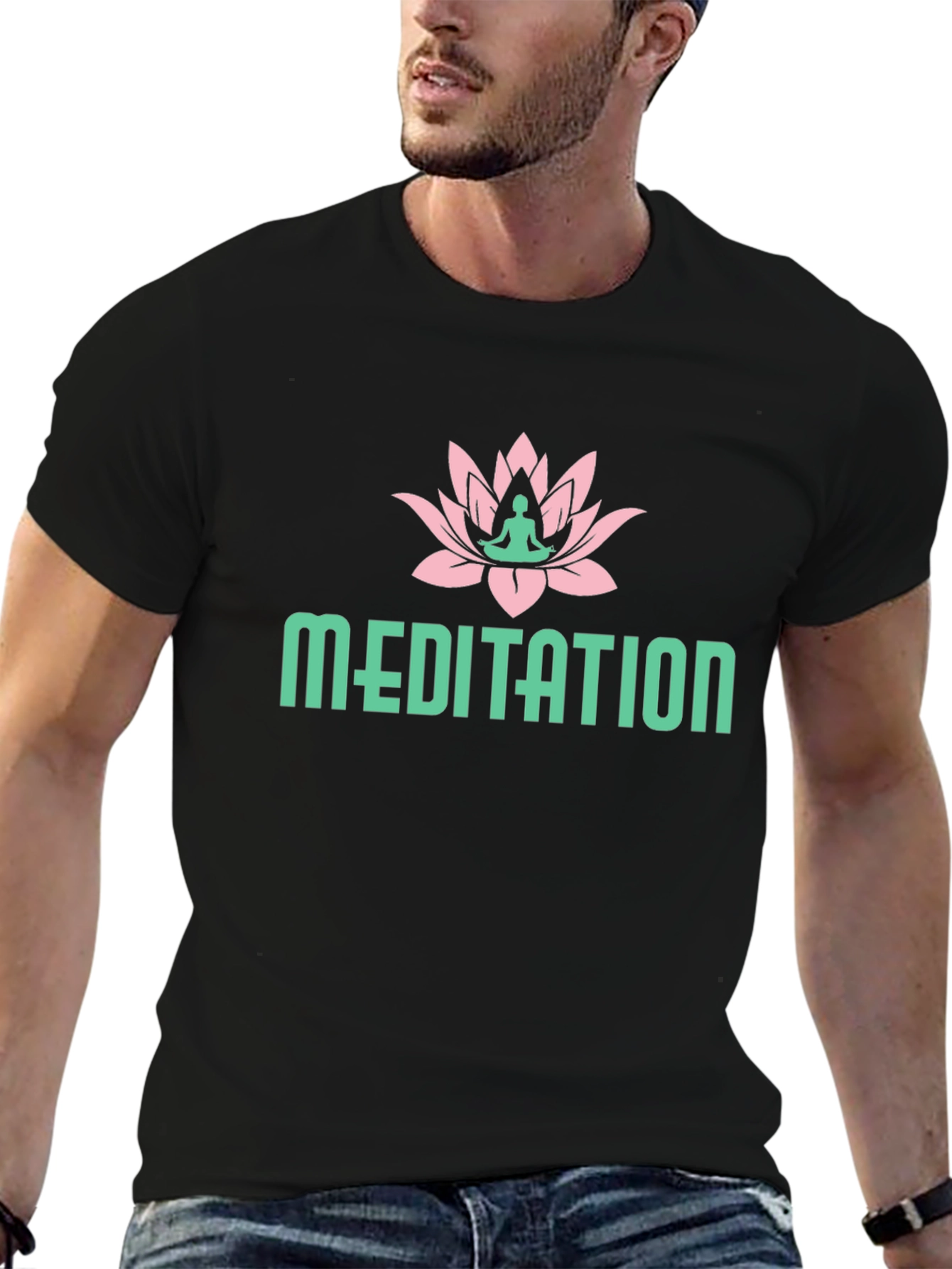 Meditation Lotus Flower Graphic Tee - Black Cotton T-Shirt
