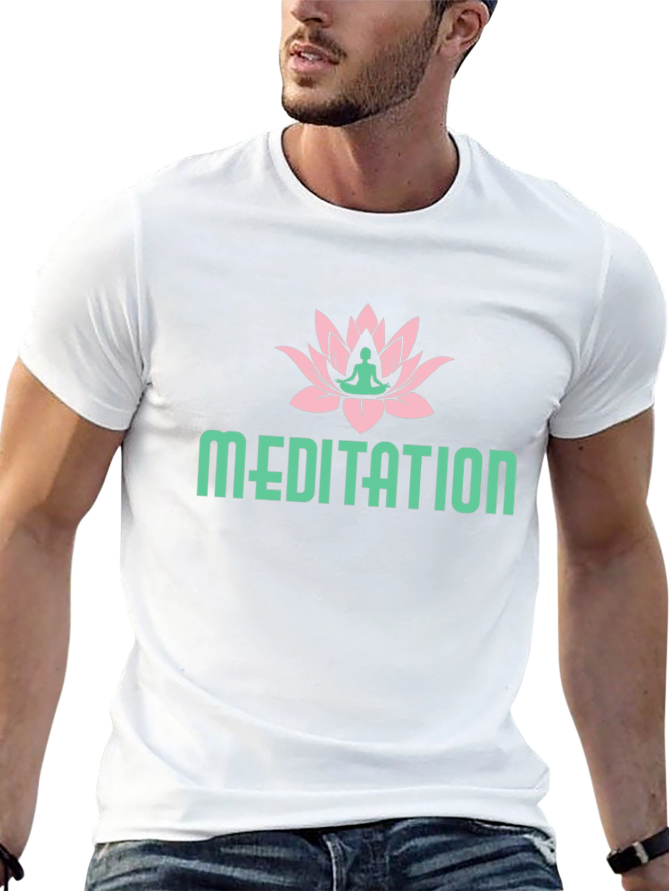 Meditation Lotus Flower Graphic Tee - Black Cotton T-Shirt