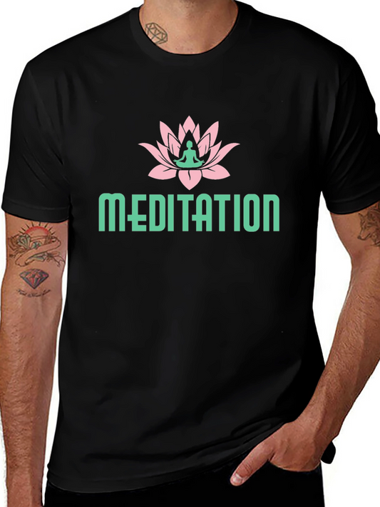 Meditation Lotus Flower Graphic Tee - Black Cotton T-Shirt
