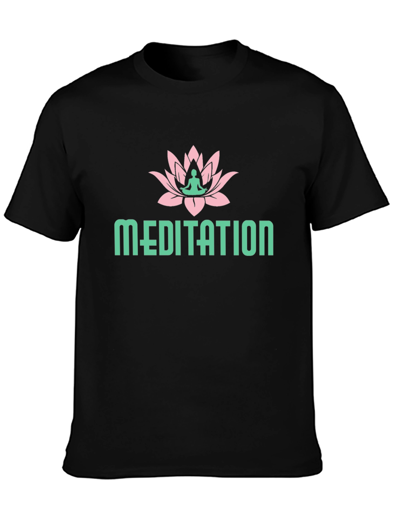 Meditation Lotus Flower Graphic Tee - Black Cotton T-Shirt