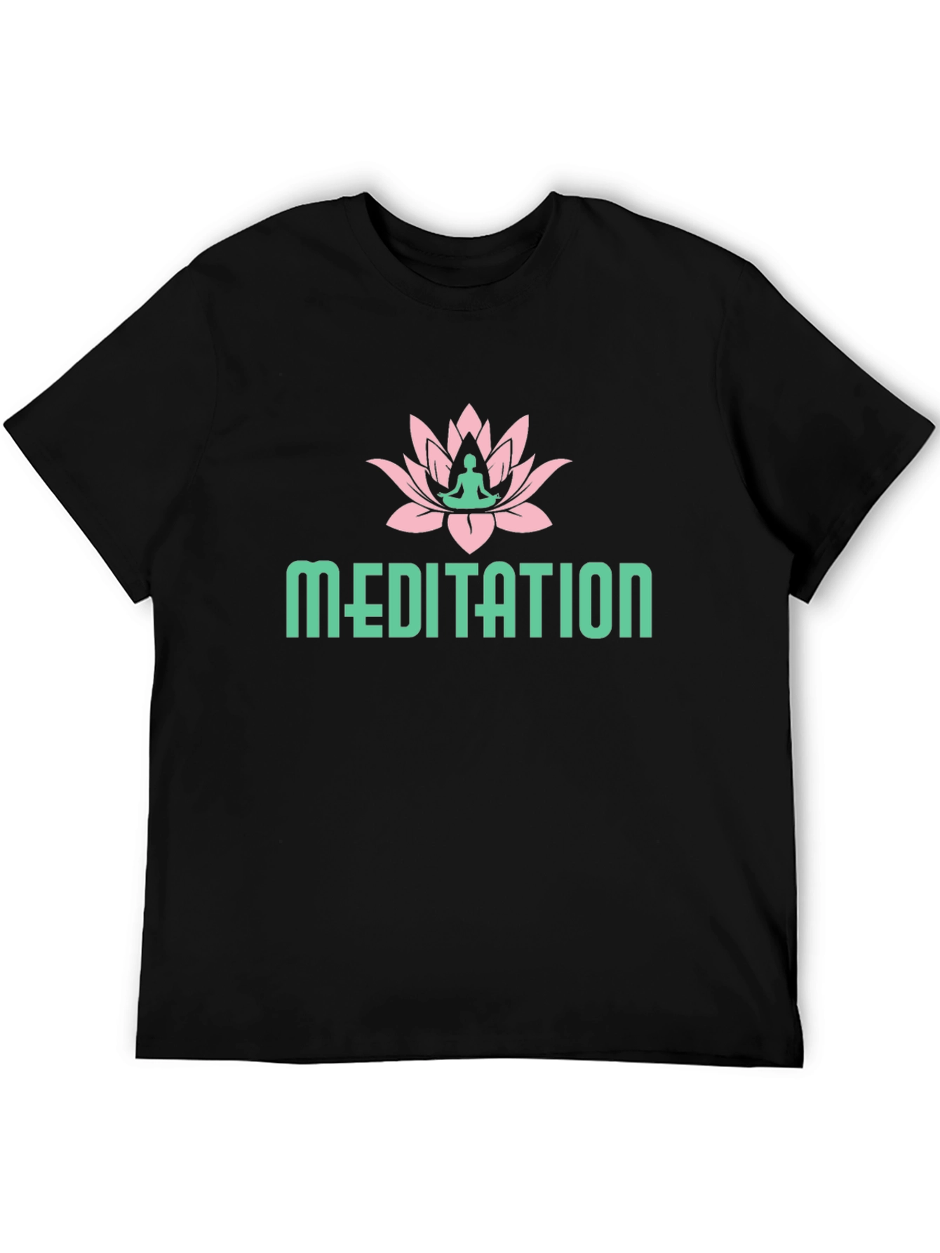 Meditation Lotus Flower Graphic Tee - Black Cotton T-Shirt