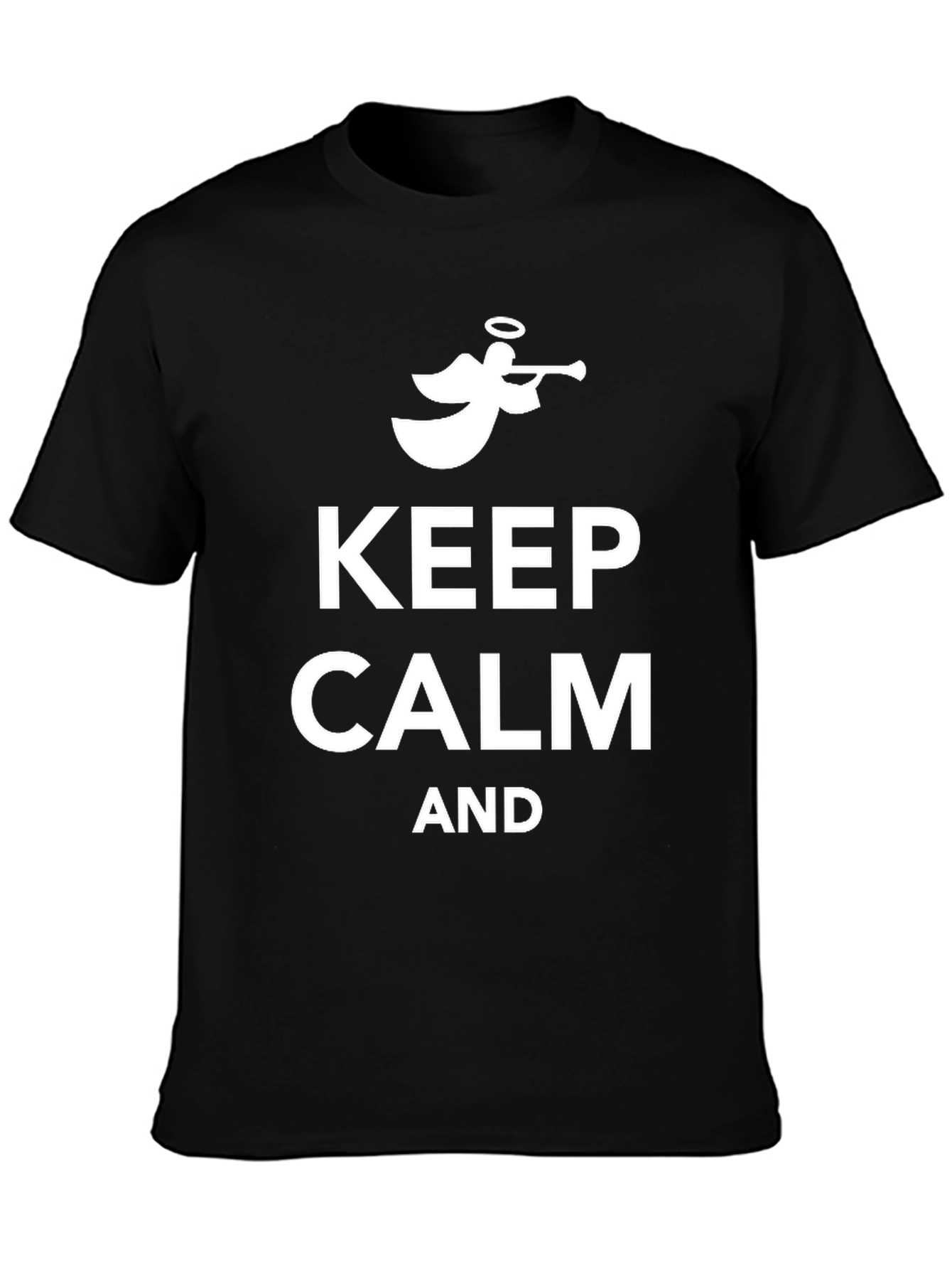Keep Calm Angel Trumpet Black Cotton Tee