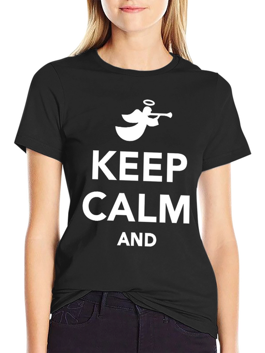 Keep Calm Angel Trumpet Black Cotton Tee