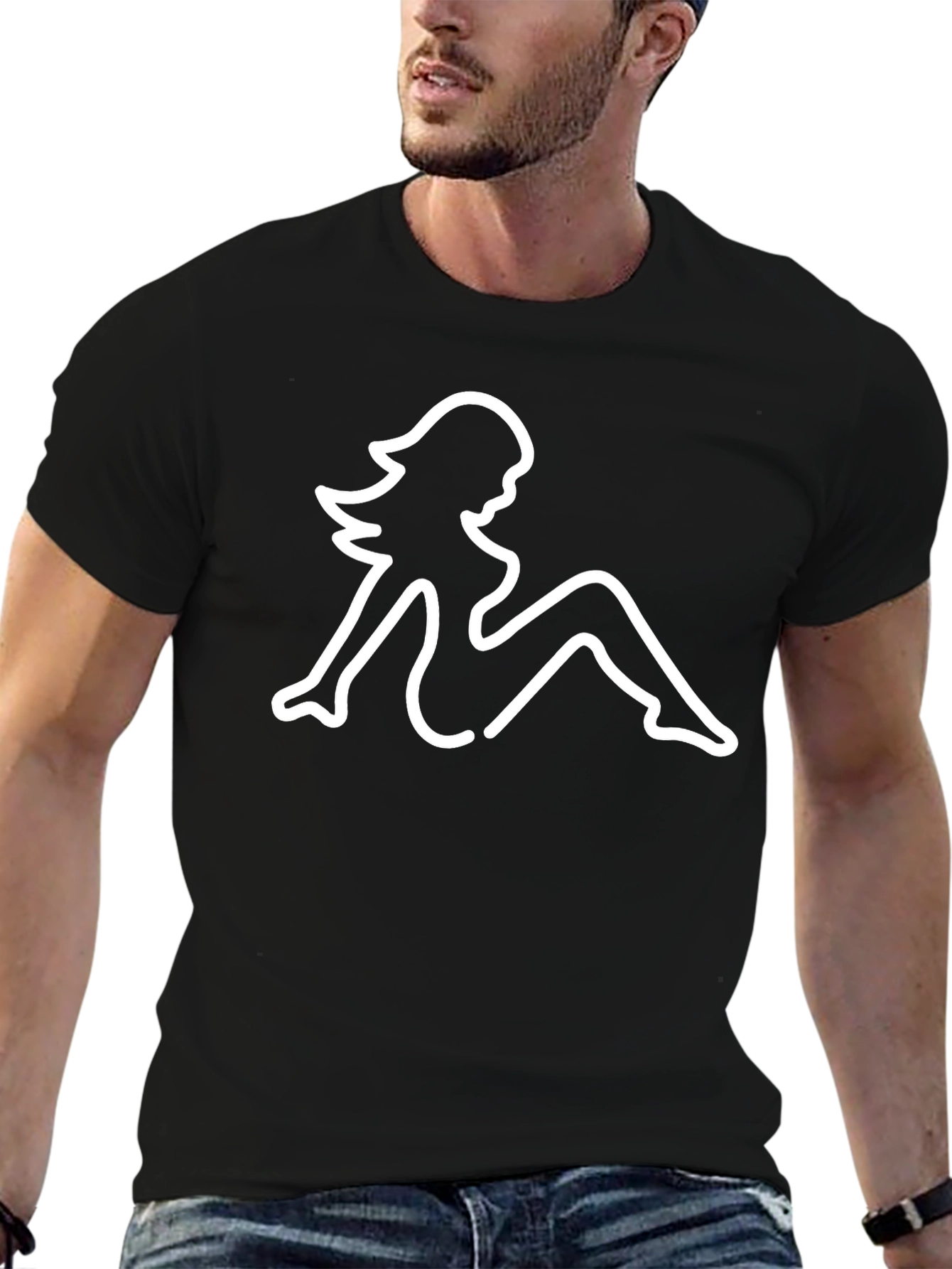 Line Art Woman Graphic Tee - Casual Black T-Shirt