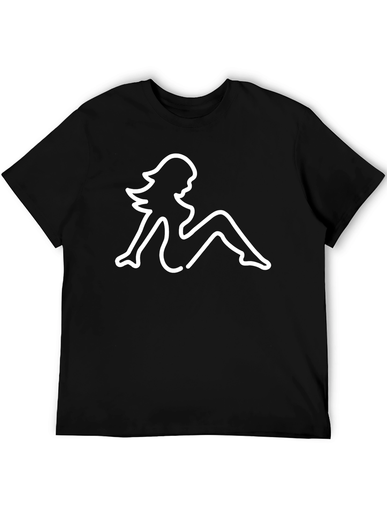 Line Art Woman Graphic Tee - Casual Black T-Shirt