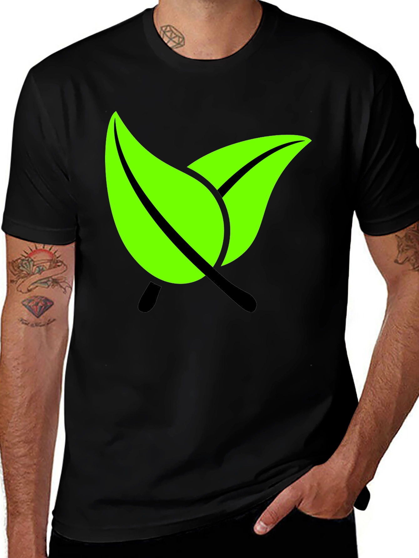 Eco-Friendly Leaf Graphic Black T-Shirt