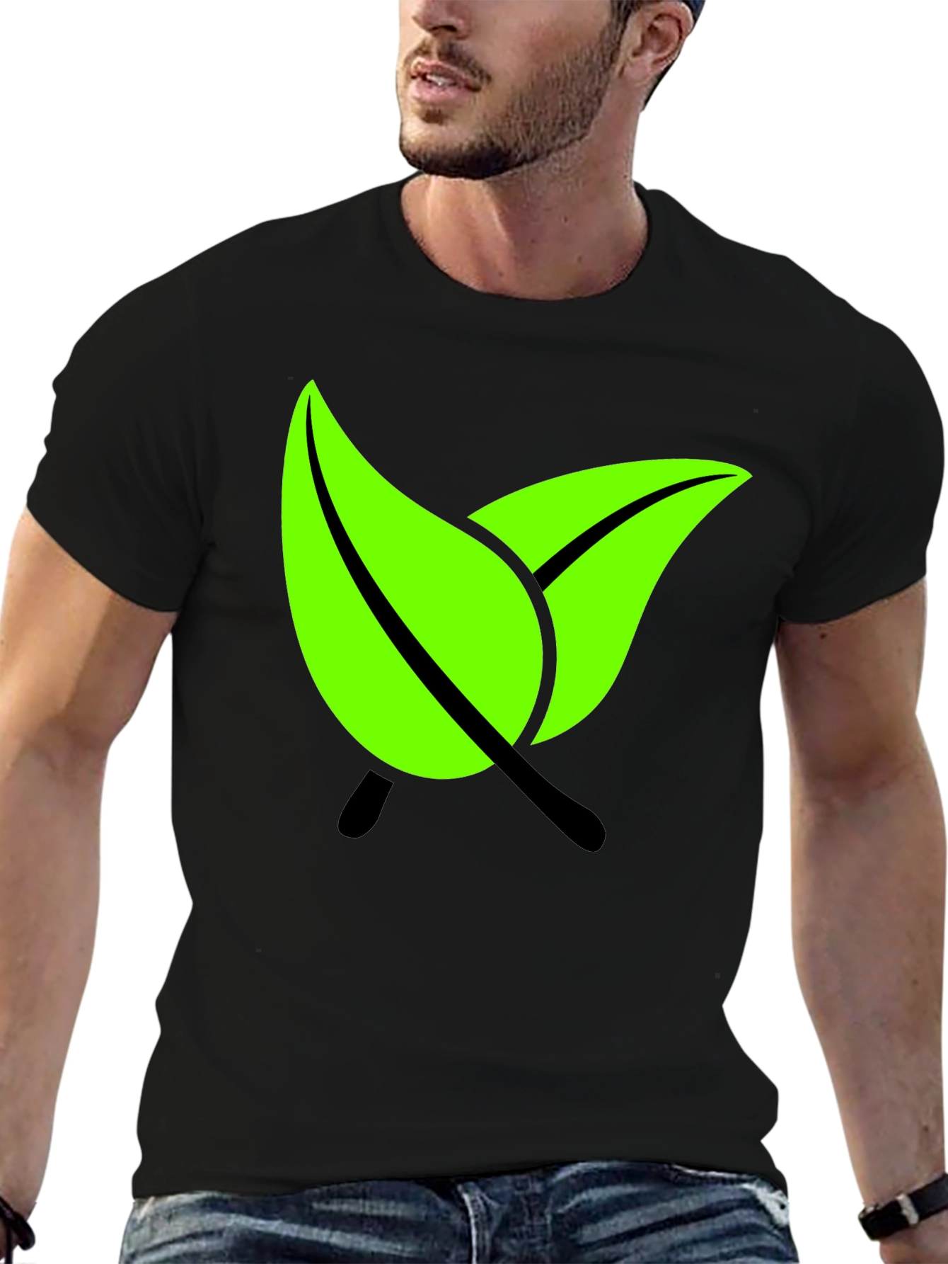 Eco-Friendly Leaf Graphic Black T-Shirt