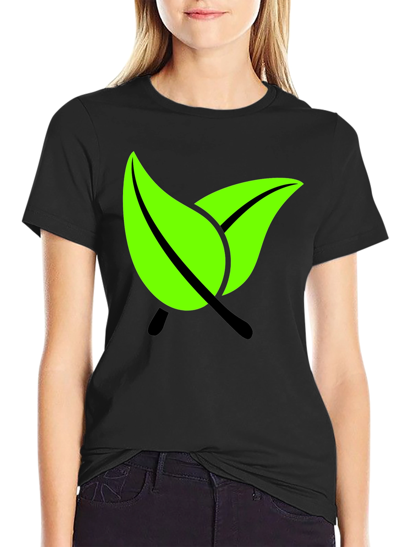 Eco-Friendly Leaf Graphic Black T-Shirt
