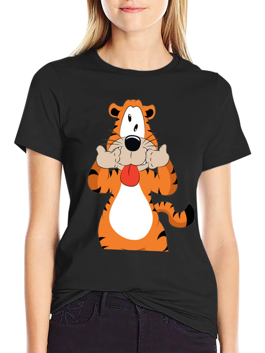 Funny Cartoon Tiger Graphic Black T-Shirt